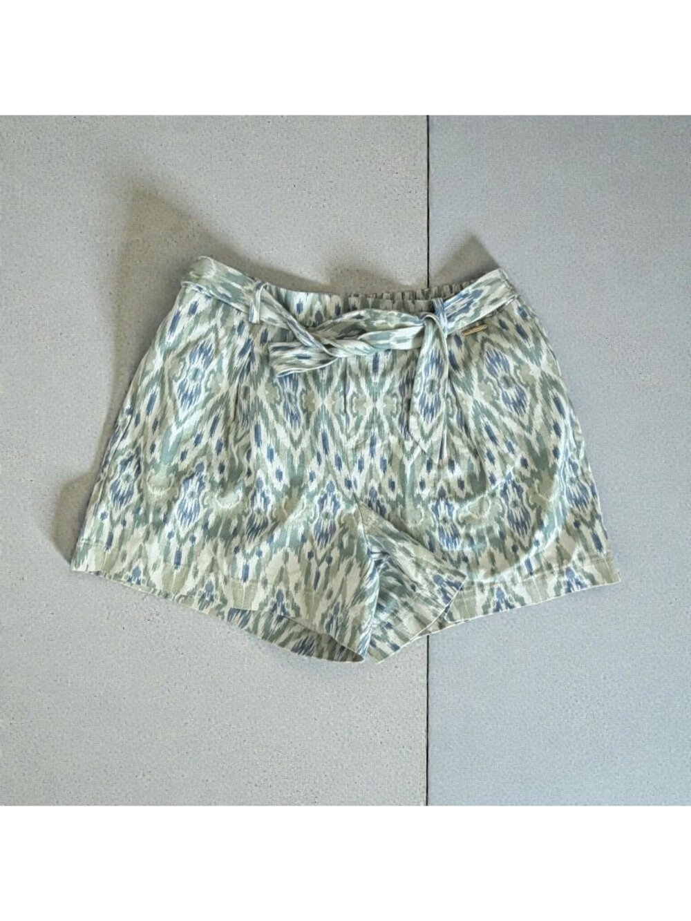 MARC NEW YORK Blue Green Ikat High Waist Belt Shorts Size Large NEW NWT